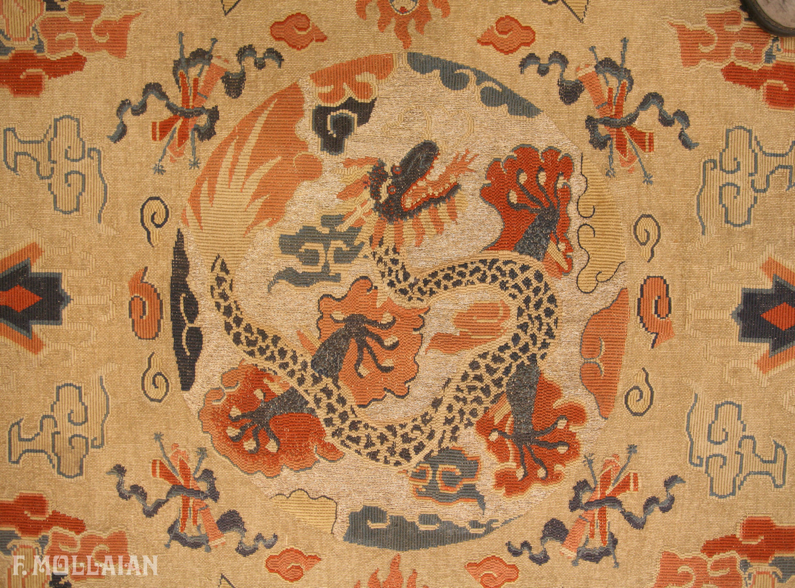 Antique Chinese Kilim Ningxia Metal Thread n°:59607719