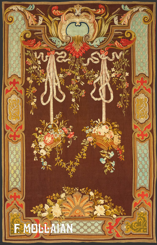 Antico Decorative Aubbusson a fondo Marrone con disegno di fiori n°:63532166