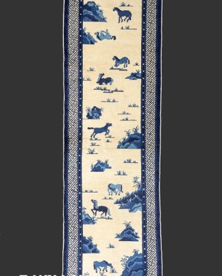 Antique Chinese Peking «Eight Horses (Bajun tu)» Runner Rug n°:53947737