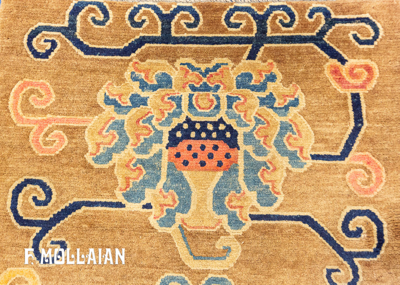فرش آنتیک بدون حاشیه تبتی گل درشت با زمینه قهوه ای روشن کد:۴۳۵۵۳۹۴۷