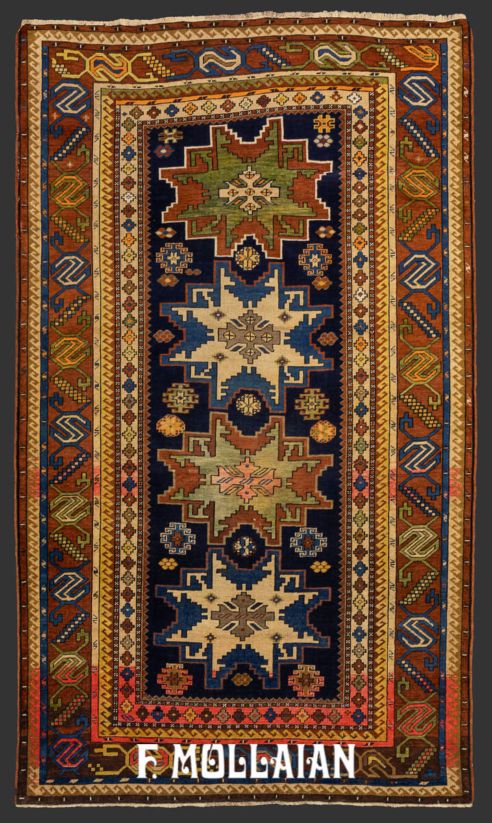 Antique Hand-knotted Caucasian Lezghi Bold-Design Rug n°:28610931