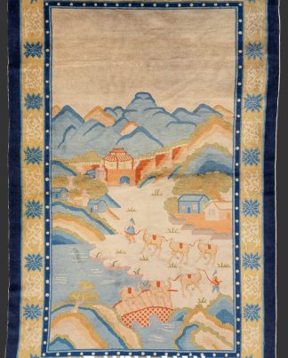 Antico Tappeto Cinese con lana pechinese a tema pittorico (Carovana di cammelli) annodato a mano n°:409056