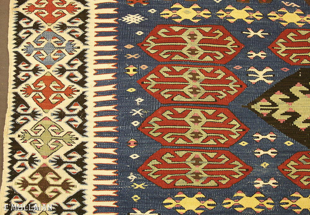 Tapis Kilim Anatolia Antique Champ Bleu n°:21485531