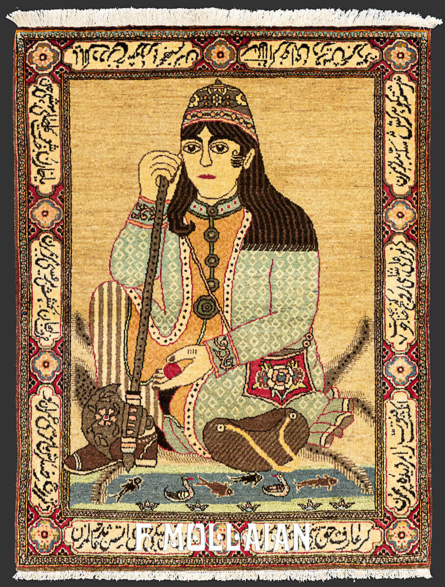 Small Figurative (Pictorial- Shàh Nemat-allàh) Antique Kashan Persian Rug n°:10847659