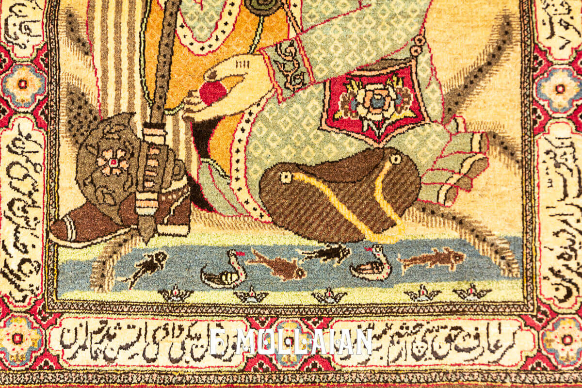 Small Figurative (Pictorial- Shàh Nemat-allàh) Antique Kashan Persian Rug n°:10847659