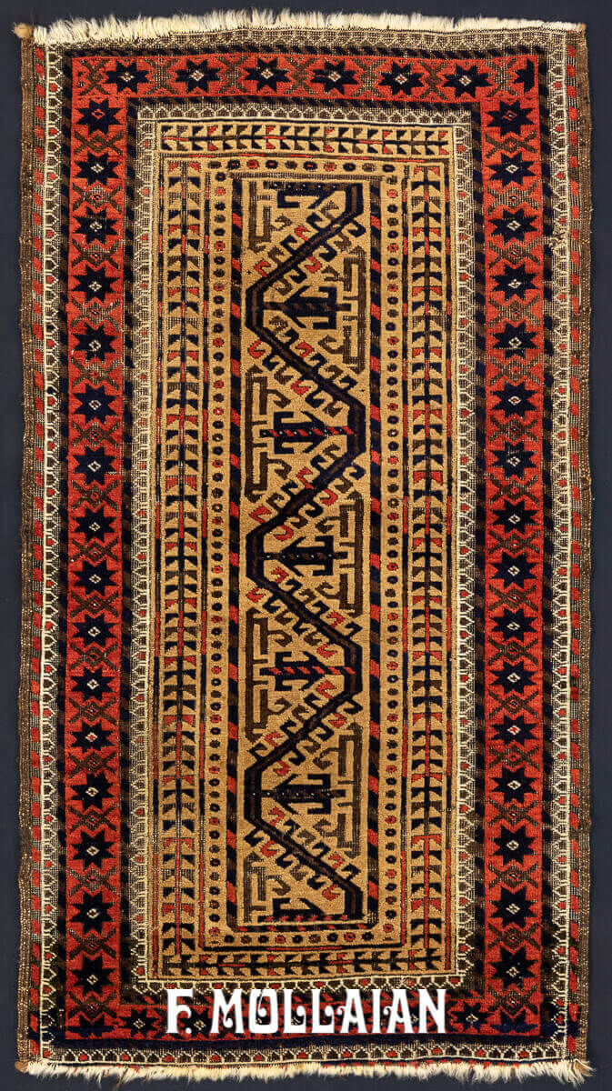 Camel-hair Field Antique Baluch Hand-knotted Rug N°:427617 - Mollaian 