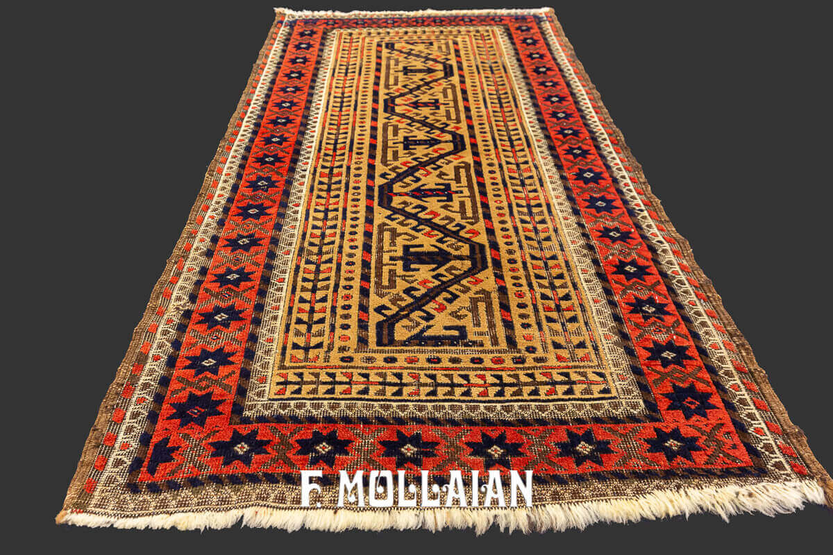 Camel-hair Field Antique Baluch Hand-knotted Rug N°:427617 - Mollaian 