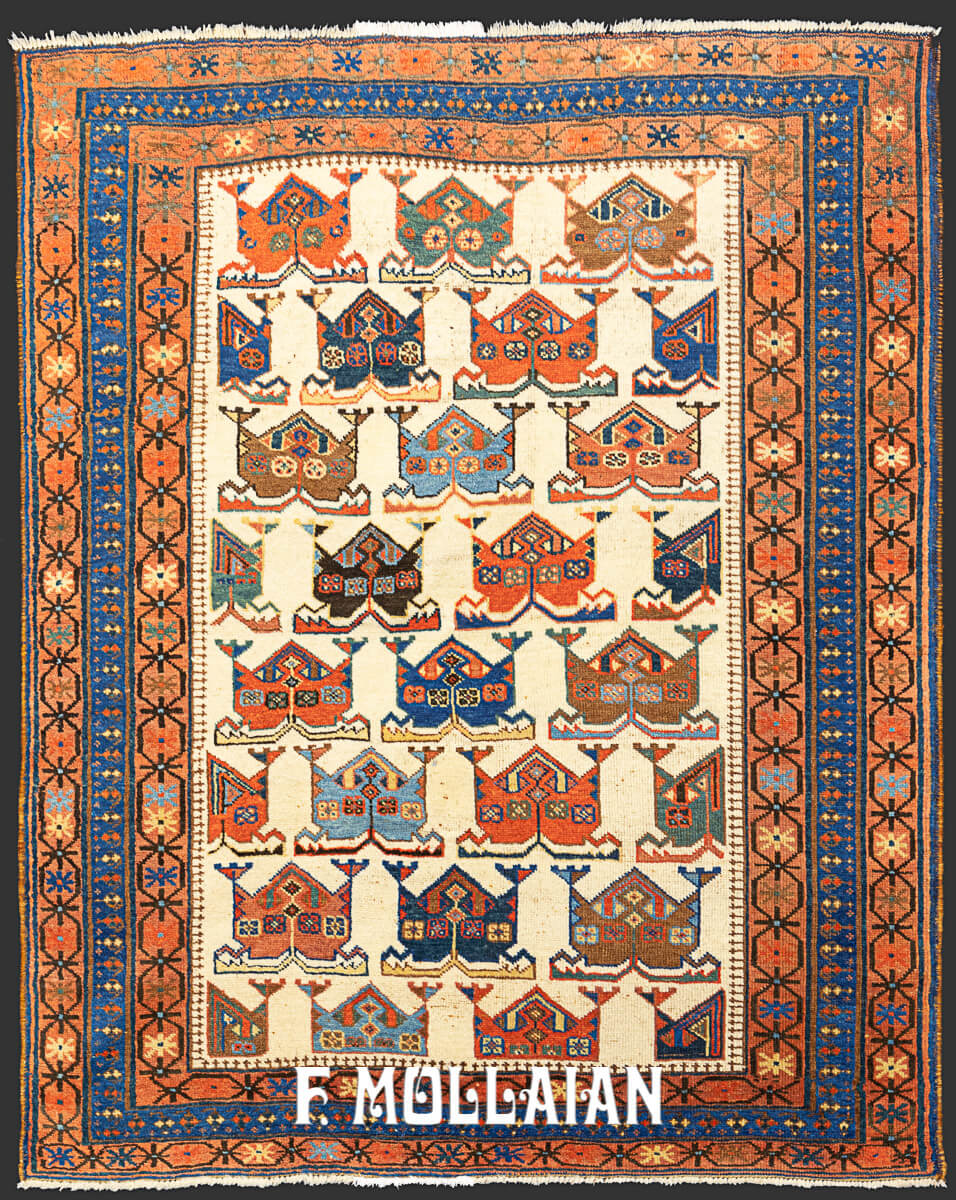 Neyriz Tribal Rug, Bold Stylized Pattern Field n°:94597403