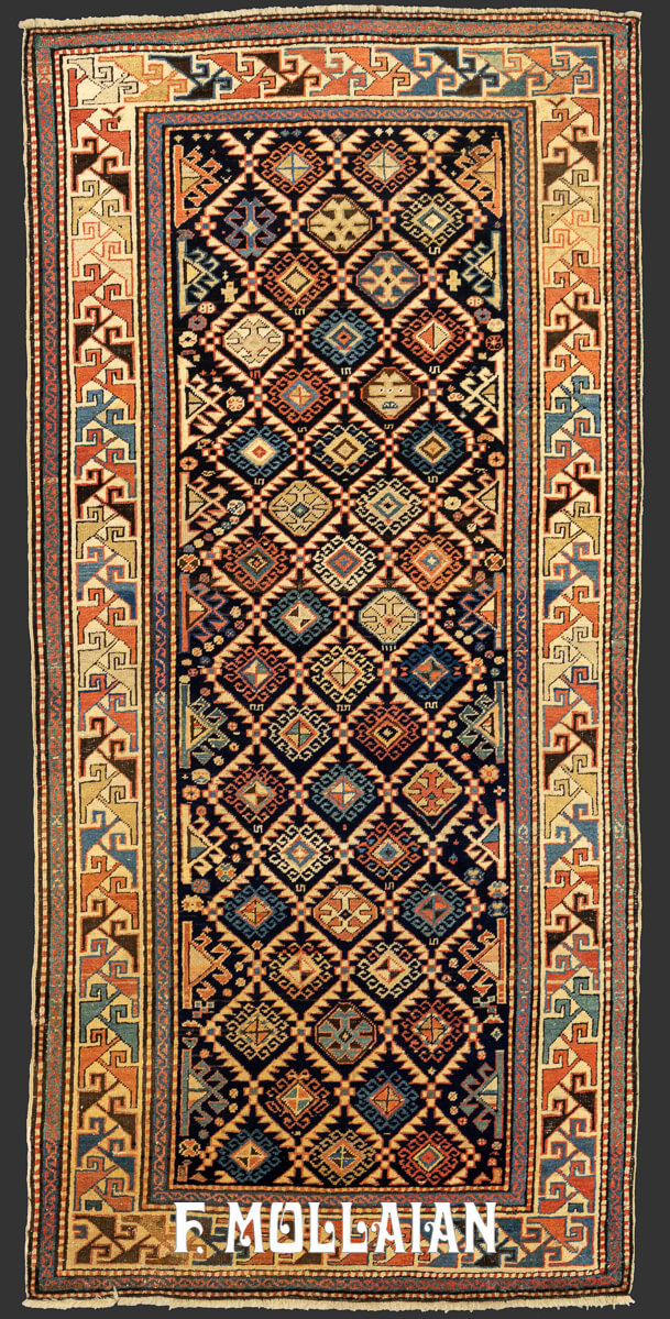 Antique Hand-knotted Caucasian All-over Akstafa Runner Rug n°:128640