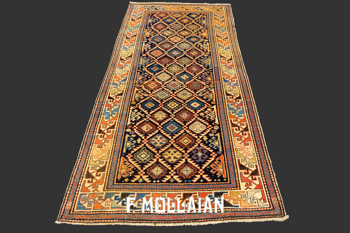 Antique Hand-knotted Caucasian All-over Akstafa Runner Rug n°:128640