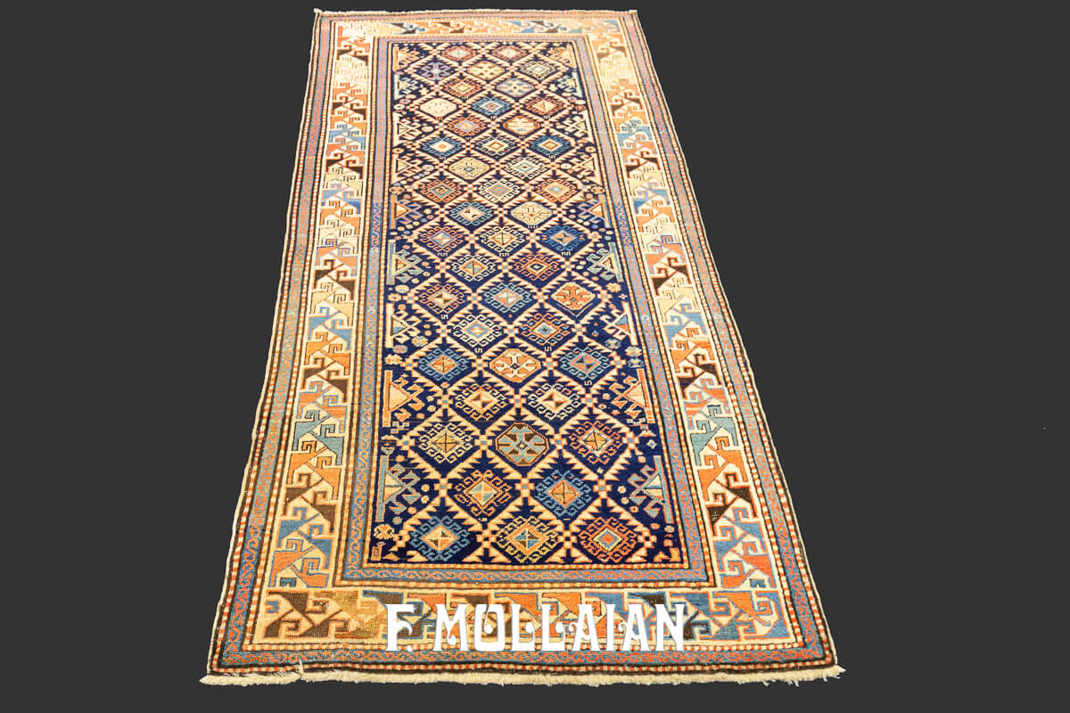 Antique Hand-knotted Caucasian All-over Akstafa Runner Rug n°:128640