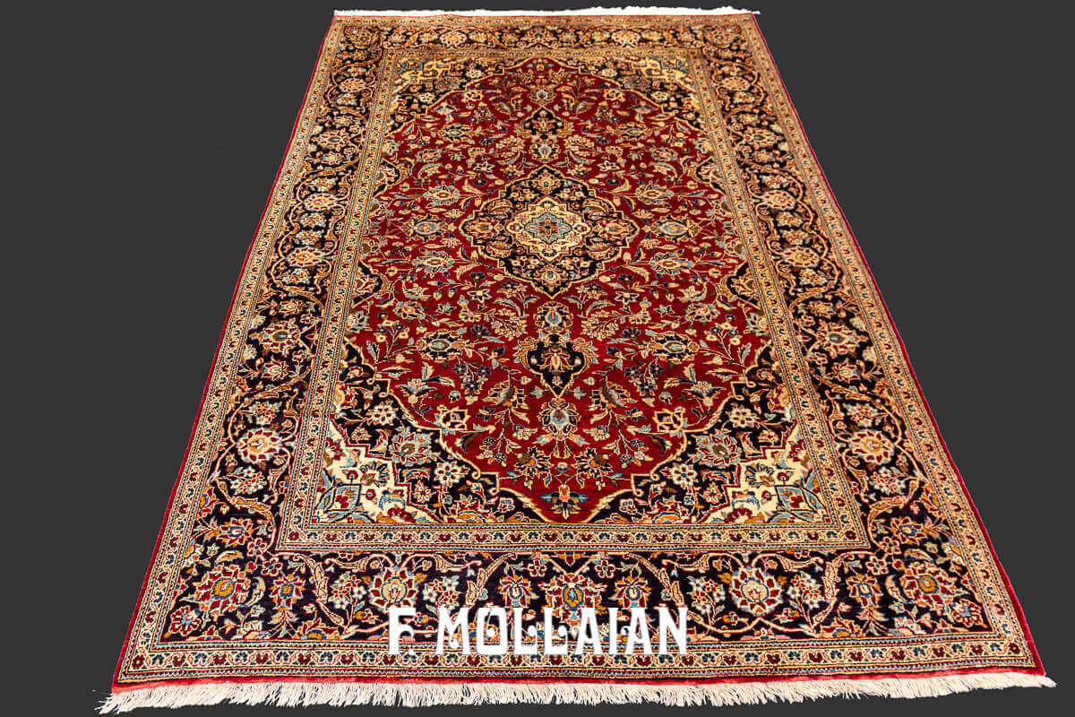 Red-Field Kashan Silk Antique Persian Rug n°:145641