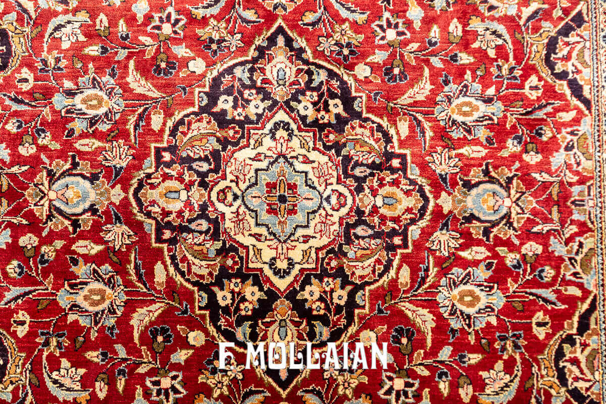 Red-Field Kashan Silk Antique Persian Rug n°:145641