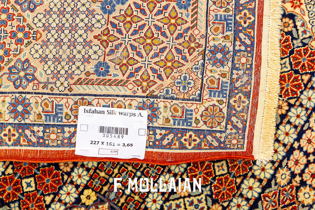 Medallion Design with All-over field Antique Persian Isfahan Warp Silk Carpet n°:305489