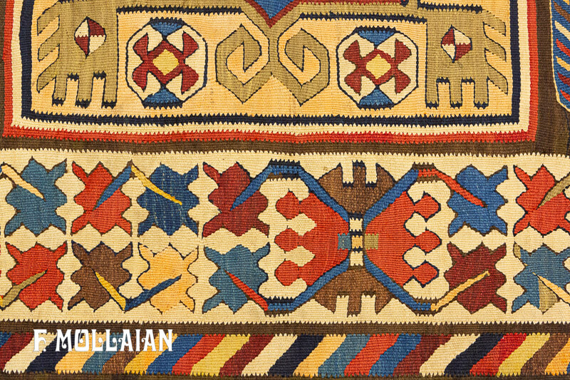 Antico (Caucasico) Kilim Borcialu Kalleh Di Lana Con Disegno Stilizzato n°:98881813