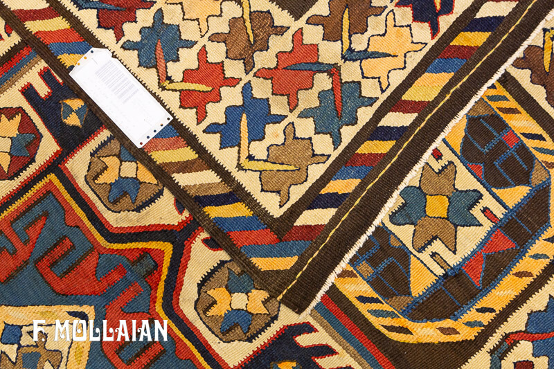 Antico (Caucasico) Kilim Borcialu Kalleh Di Lana Con Disegno Stilizzato n°:98881813