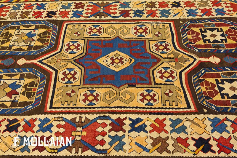 Antico (Caucasico) Kilim Borcialu Kalleh Di Lana Con Disegno Stilizzato n°:98881813