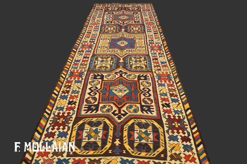 Antico (Caucasico) Kilim Borcialu Kalleh Di Lana Con Disegno Stilizzato n°:98881813