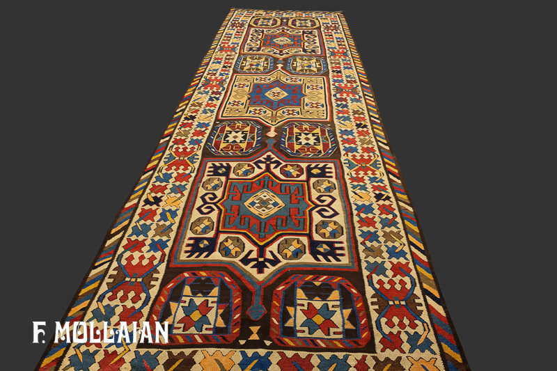 Antico (Caucasico) Kilim Borcialu Kalleh Di Lana Con Disegno Stilizzato n°:98881813