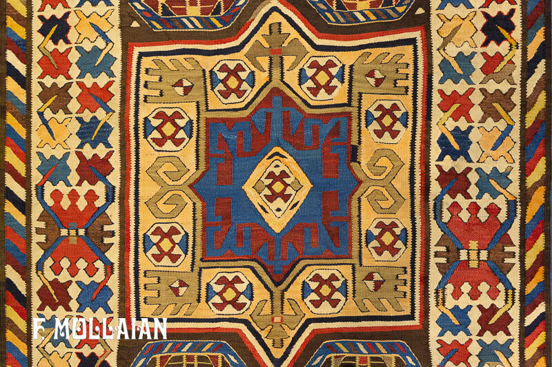 Antico (Caucasico) Kilim Borcialu Kalleh Di Lana Con Disegno Stilizzato n°:98881813