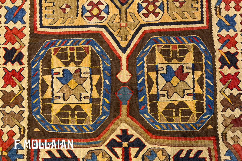 Antico (Caucasico) Kilim Borcialu Kalleh Di Lana Con Disegno Stilizzato n°:98881813