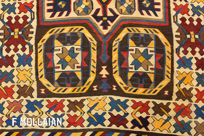 Antico (Caucasico) Kilim Borcialu Kalleh Di Lana Con Disegno Stilizzato n°:98881813