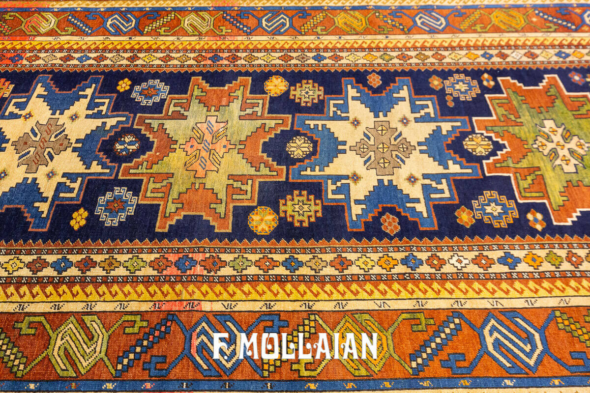 Antique Hand-knotted Caucasian Lezghi Bold-Design Rug n°:28610931