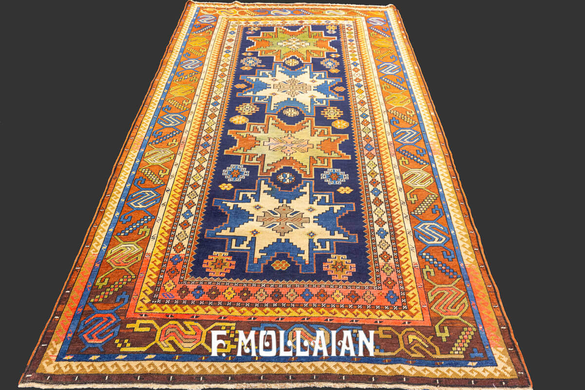 Antique Hand-knotted Caucasian Lezghi Bold-Design Rug n°:28610931