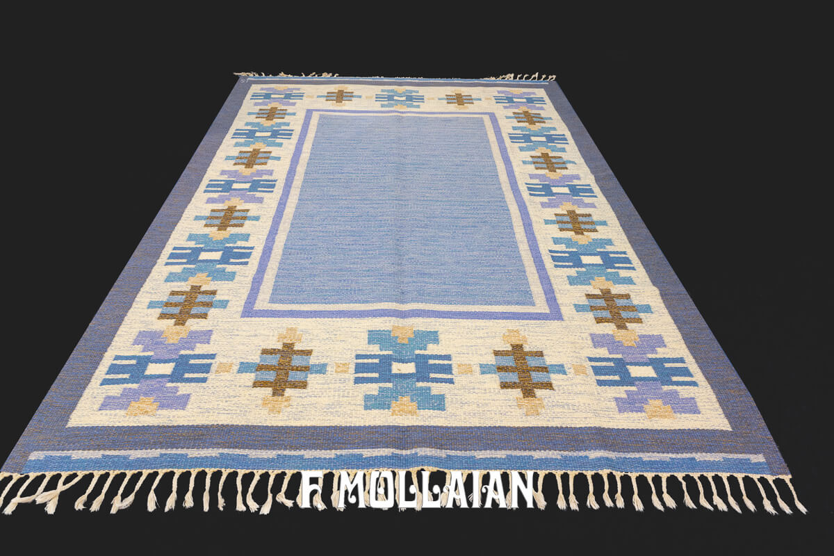 Scandinavian Rollakan Swedish Rug Blue/Purple Color n°:625023