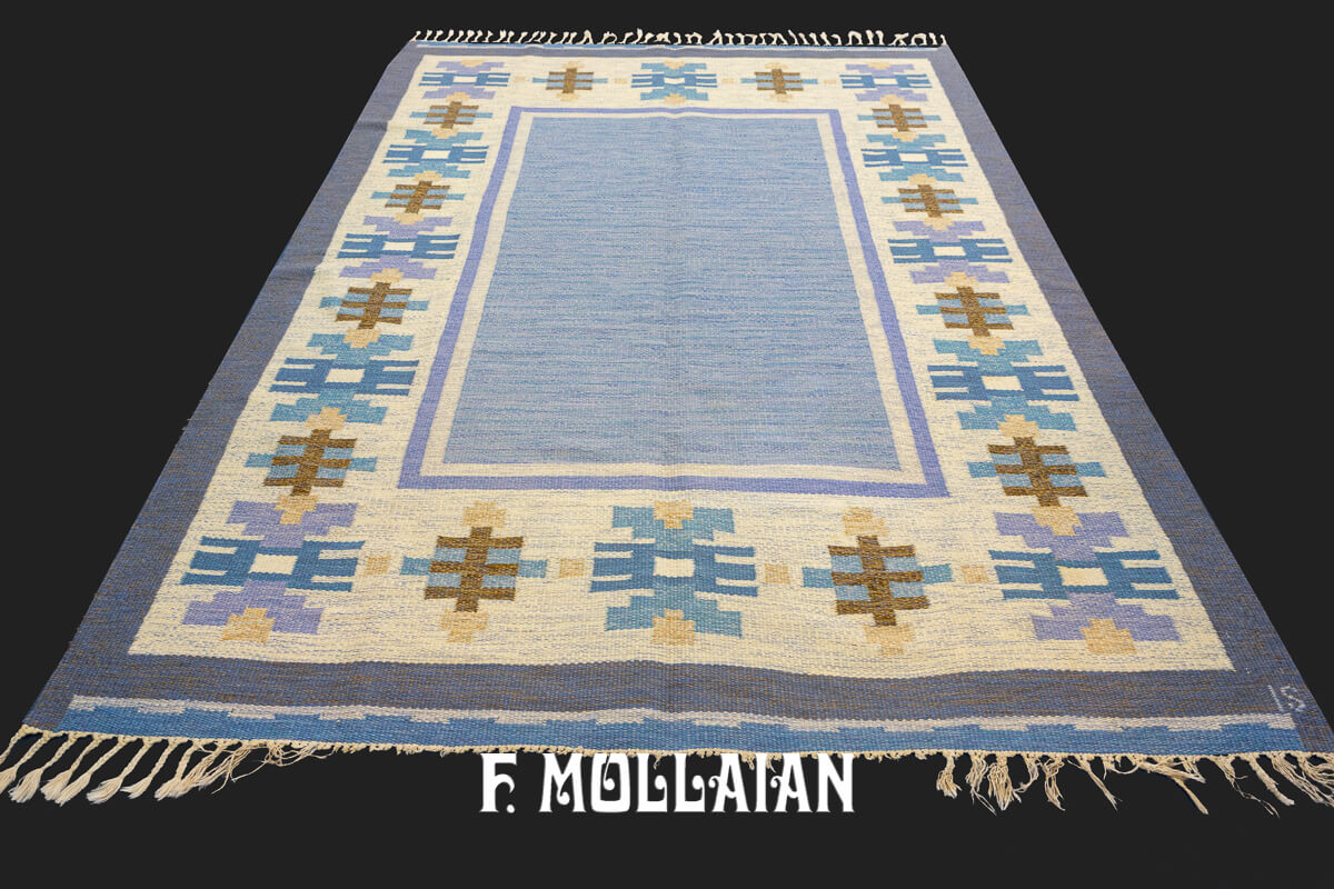 Scandinavian Rollakan Swedish Rug Blue/Purple Color n°:625023