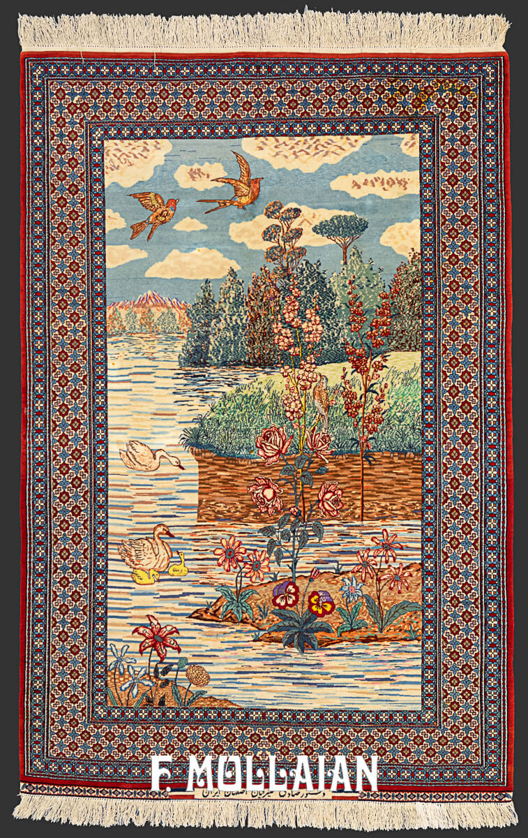 Isfahan Rug Pictorial Signed Seyrafian Silk Warps Extra Fine n°:15058877