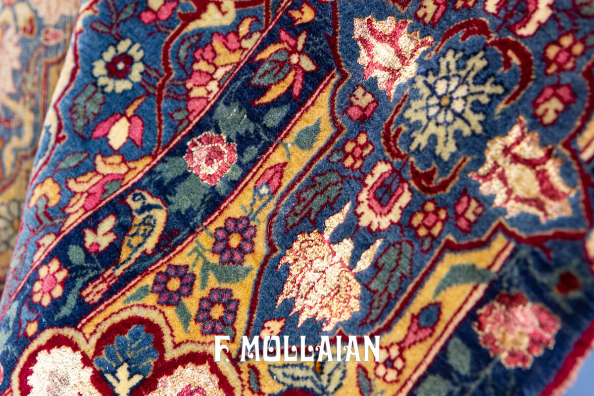 Antique Hand-knotted Tehran Part Silk Persian Rug n°:833041