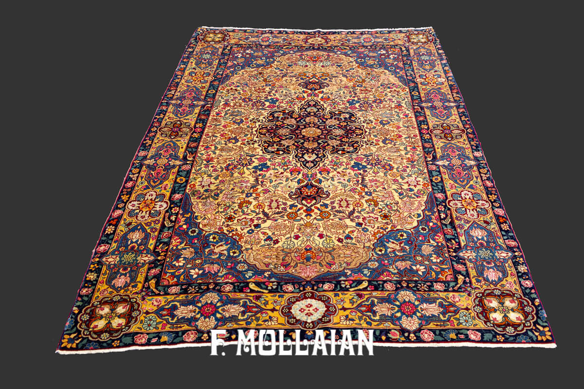 Antique Hand-knotted Tehran Part Silk Persian Rug n°:833041