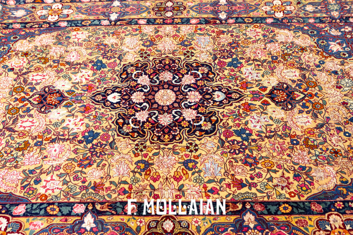 Antique Hand-knotted Tehran Part Silk Persian Rug n°:833041