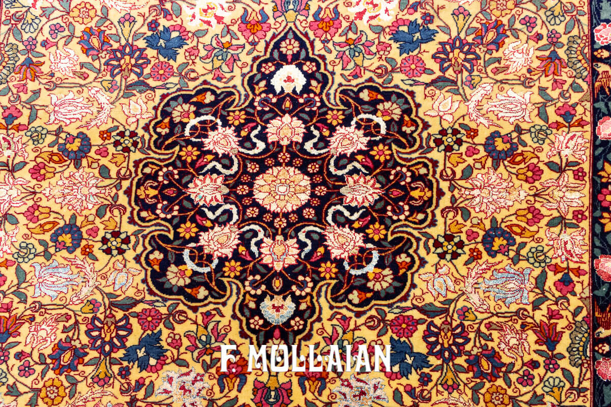 Antique Hand-knotted Tehran Part Silk Persian Rug n°:833041