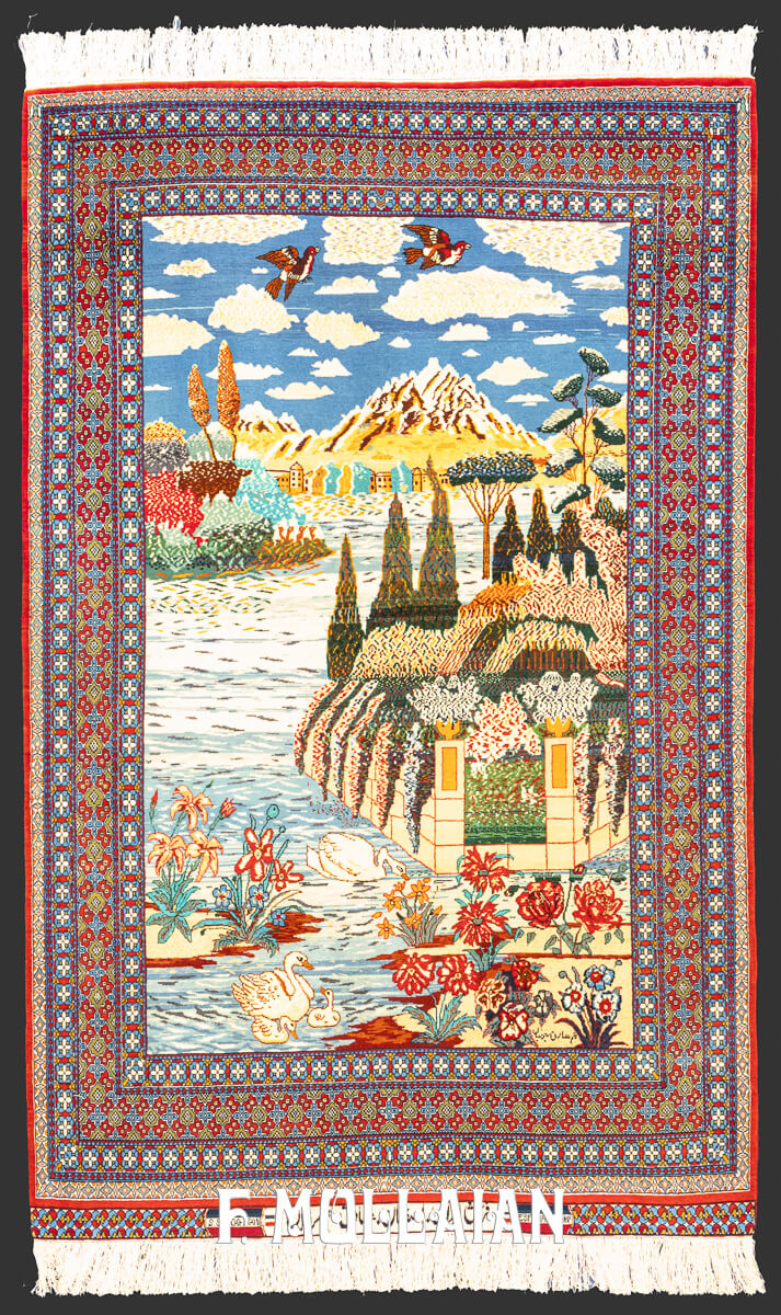 Isfahan Rug Signed Seyrafian Pictorial Silk Warps n°:988608