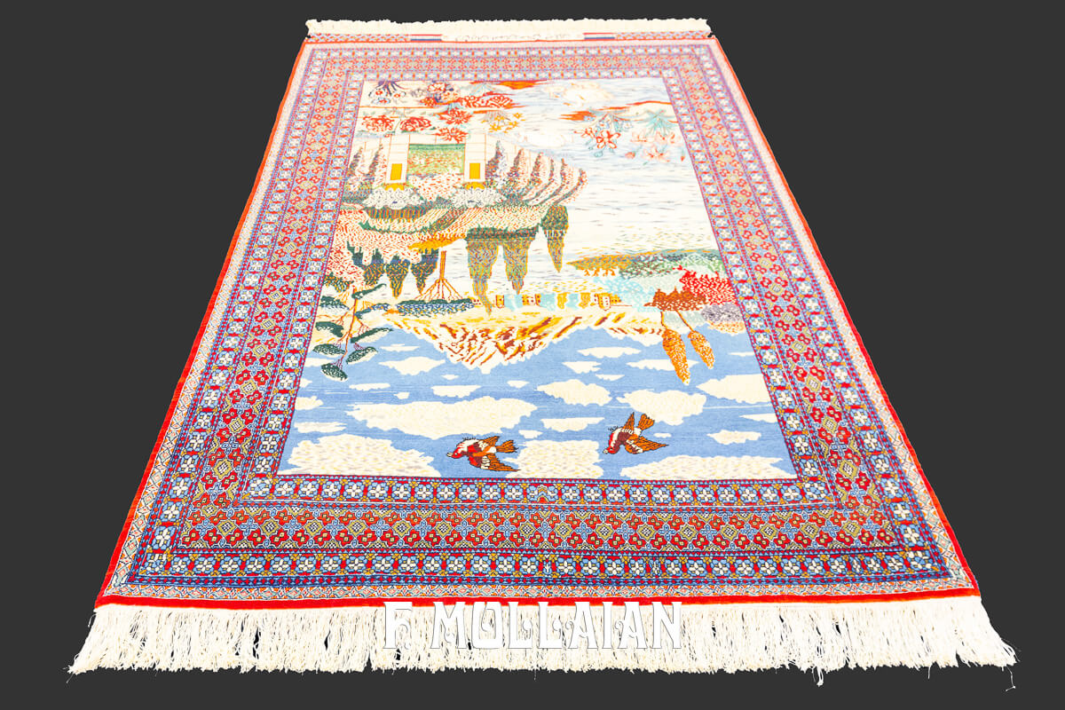 Isfahan Rug Signed Seyrafian Pictorial Silk Warps n°:988608