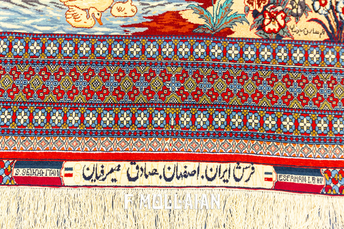 Isfahan Rug Signed Seyrafian Pictorial Silk Warps n°:988608