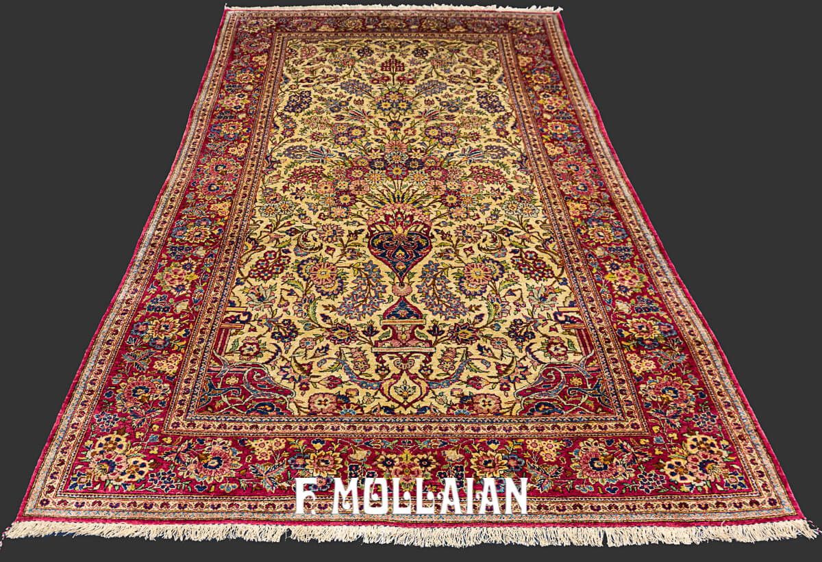 Tappeto Persiano Kashan Antico in Seta con Disegno Vase-Floreale n°:487306
