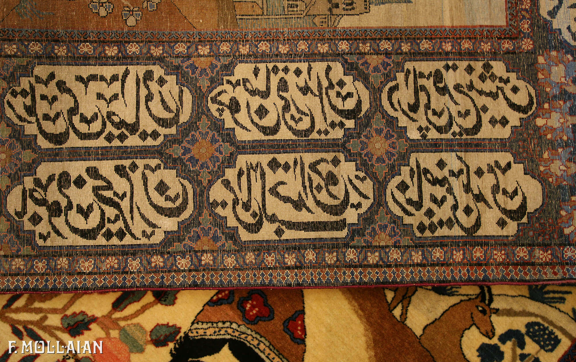 A Pictorial Antique Persian Kashan Mohtasham Rug n°:55510929